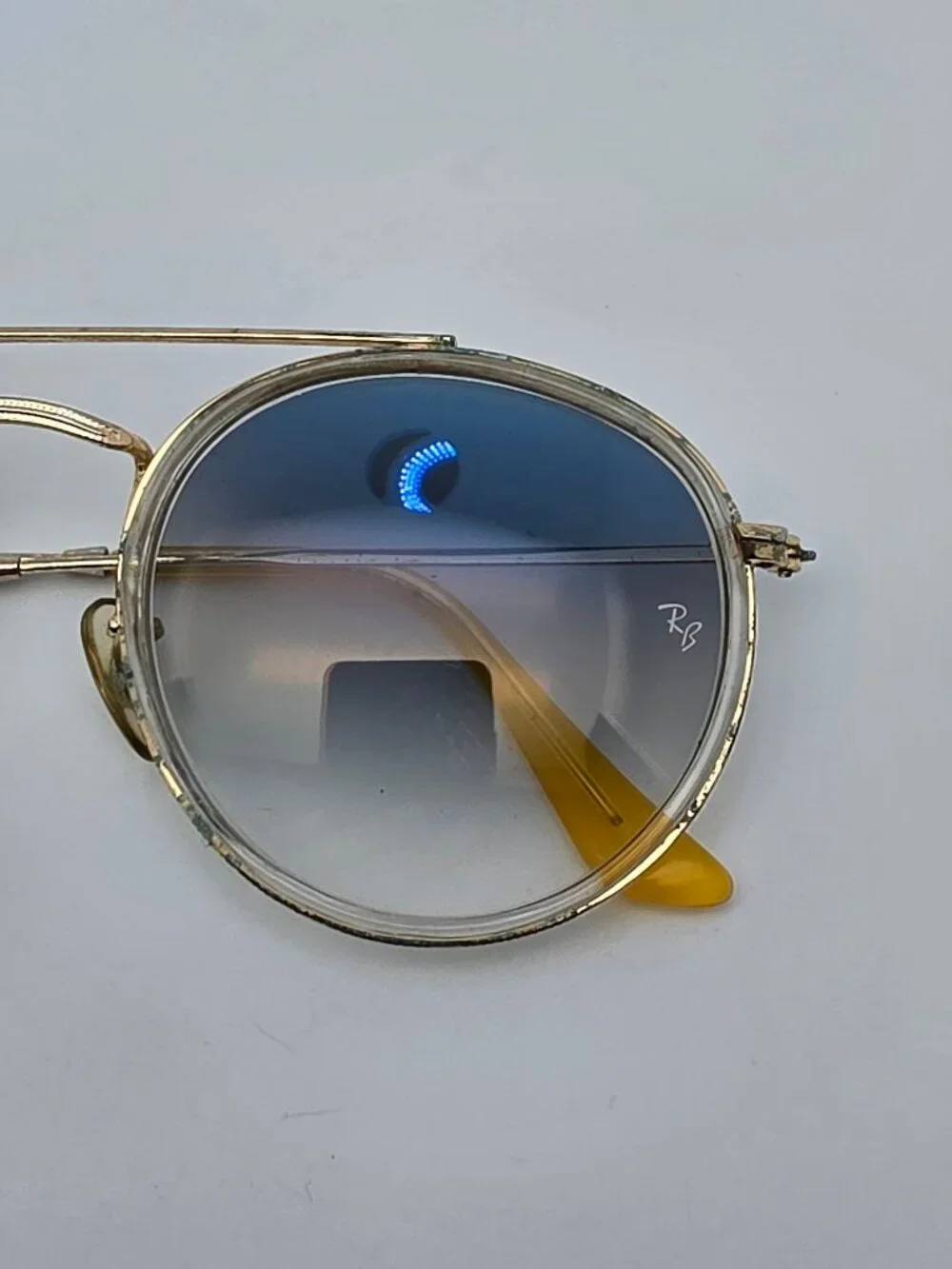 Ray-Ban RB3647N Round Double Bridge Gold Frame Blue Lens Aviator Sunglasses 51mm